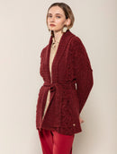 Casaco canelado com pontos estruturados, cinto removível e mangas de cava quadrada Biamar