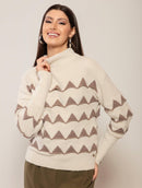 Blusa em padronagem geométrica com gola rolê e mangas da cava quadrada Biamar