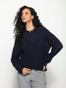 Casaco em pontos vazados com botões e acabamento ondulado Biamar