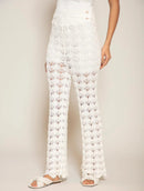 Calça em algodão om trama vazada e forro Biamar