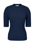 Blusa canelada com gola redonda e mangas curtas Biamar