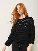 Blusa em algodão em pontos vazados, gola canoa e mangas de cava quadrada Biamar