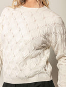 Blusa em ponto losango com gola redonda e mangas de cava quadrada Biamar