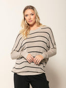 Blusa mullet oversized com padronagem em listras e gola redonda Biamar