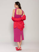 Vestido longo canelado em algodão com gola redonda e fenda Urbanity