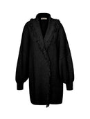 Casaco alongado canelado com gola transpassada e franjas Biamar