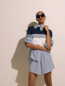 Blusa manga curta de gola polo com padronagem em listras Biamar