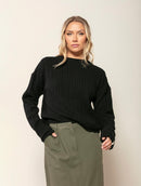 Blusa em lã e cashmere com tecimento em tranças, gola canoa e mangas de cava quadrada Biamar