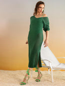 Vestido midi em algodão com pontos vazados, decote em “v” e fenda Urbanity