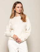 Blusa em lã e cashmere com tecimento em tranças, gola canoa e mangas de cava quadrada Biamar