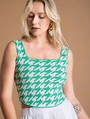 Regata cropped com padronagem em pied de coq com decote quadrado Urbanity