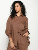 Camisa mullet em linho com botões e mangas de cava posta Biamar