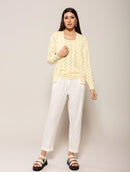 Casaco em algodão com pontos vazados e mangas de cava posta Biamar