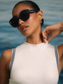 Vestido midi canelado com detalhe de cava Biamar