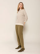 Blusa mullet com padronagem em listras, gola redonda e mangas de cava quadrada Biamar