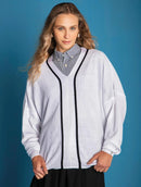 Blusa oversized com decote em "v", listras em contraste e mangas de cava quadrada aBenção