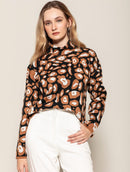 Blusa animal print de gola média e mangas de cava quadrada Biamar