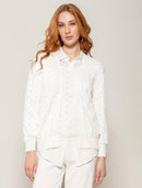 Casaco em algodão com pontos vazados e mangas de cava posta Biamar