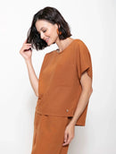 Blusa mullet de gola redonda com bolso e manga curta Biamar