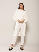 Casaco alongado em algodão com tecimento em tranças e mangas de cava quadrada Biamar