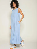 Vestido midi com bolsos e babado Biamar