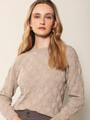 Blusa em ponto losango com gola redonda e mangas de cava quadrada Biamar