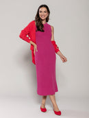 Vestido longo canelado em algodão com gola redonda e fenda Urbanity