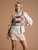 Regata cropped em padronagem xadrez com decote quadrado Urbanity