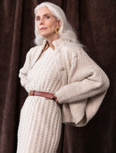 Vestido midi com tecimento em tranças, gola redonda e cava posta Biamar