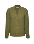 Casaco em fio pluma com decote em “v”, punhos dobrados e fechamento em botões revestidos Biamar