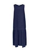 Vestido longo com detalhe vazado e gola redonda Biamar