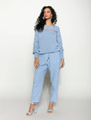 Calça reta com bolsos sobrepostos, cordão ajustável e barra dobrada Biamar