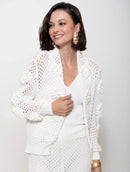 Casaco em algodão vazado com ponto margarida e mangas de cava posta Biamar