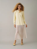 Blusa alongada em algodão com gola redonda, fendas e mangas de cava posta Biamar