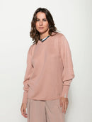 Blusa canelada com gola redonda e mangas de cava posta Biamar