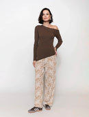 Blusa assimétrica canelada em algodão de ombro único com fendas Biamar