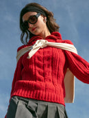 Blusa com tecimento em tranças, zíper e manga com com cava posta aBenção