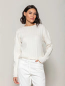 Blusa em lã e cashmere com tecimento em tranças, gola canoa e mangas de cava quadrada Biamar