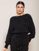 Blusa em algodão com detalhes em tranças e gola canoa Biamar