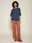 Calça em algodão om trama vazada e forro Biamar