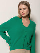 Casaco canelado em fio pluma com botões aBenção