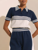 Blusa manga curta de gola polo com padronagem em listras Biamar