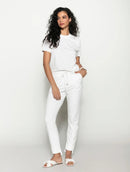 Blusa em algodão de gola redonda com manga curta em pontos vazados Biamar