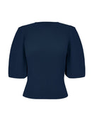 Blusa canelada de gola redonda com manga curta bufante Biamar