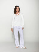 Blusa em algodão com detalhe em recorte, gola redonda e mangas de cava raglan Biamar