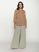 Blusa canelada com gola redonda e mangas de cava posta Biamar