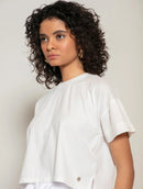 Blusa manga curta em algodão com detalhes em tricô Biamar