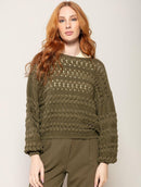 Blusa em algodão em pontos vazados, gola canoa e mangas de cava quadrada Biamar