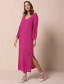 Vestido midi em algodão com pontos vazados, decote em “v” e fenda Urbanity