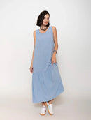 Vestido longo com detalhe vazado e gola redonda Biamar